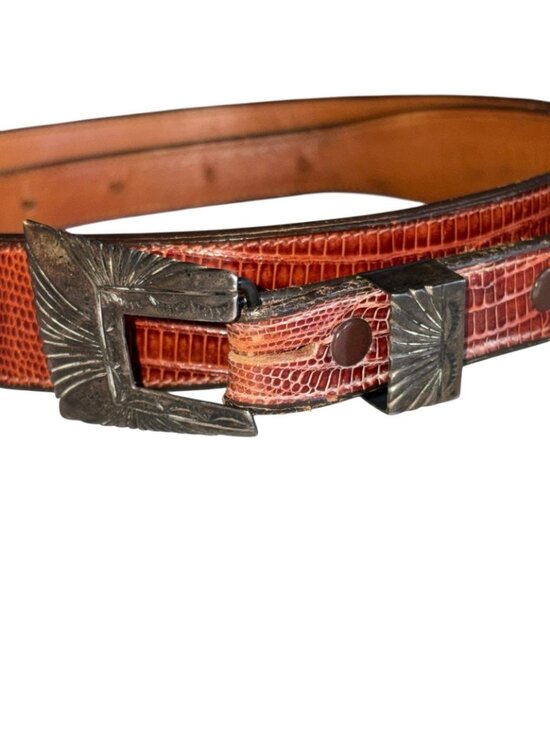 Vintage Falconhead Brown Leather Silver Belt Sz 34 Original Embossed Snakeskin